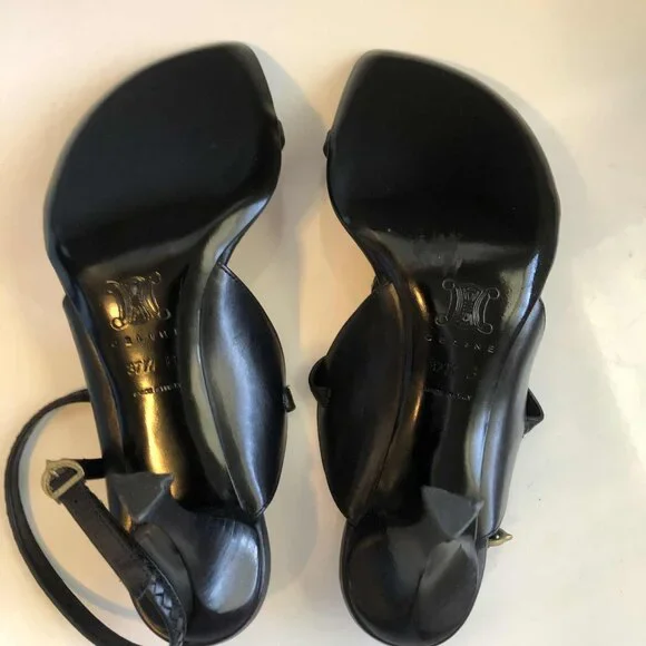CELINE Italian Leather Black Embossed Heeled Sandals 7.5 MSRP $1200 - Picture 10 of 10